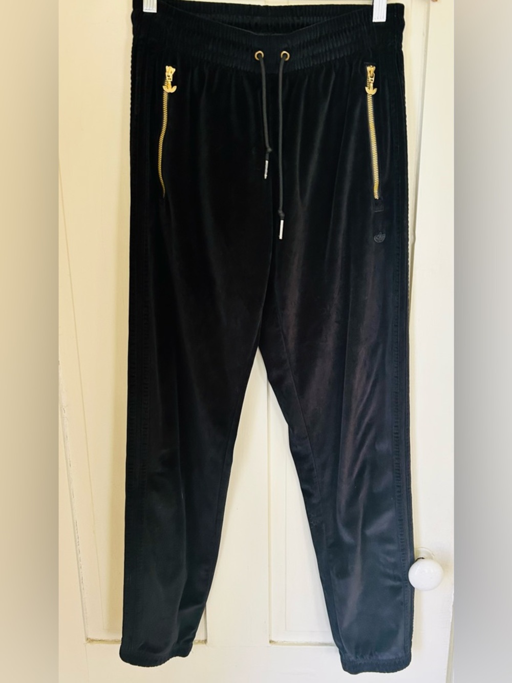 Adidas women’s Velour Black Track Pants with Zip Pocket
